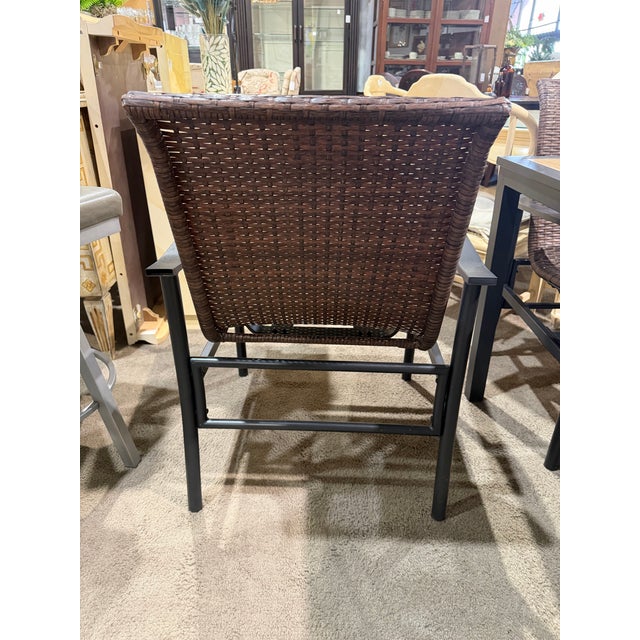 Woodgrain Tile Top Patio Table Dining Set - Six Chairs For Sale In Las Vegas - Image 6 of 7