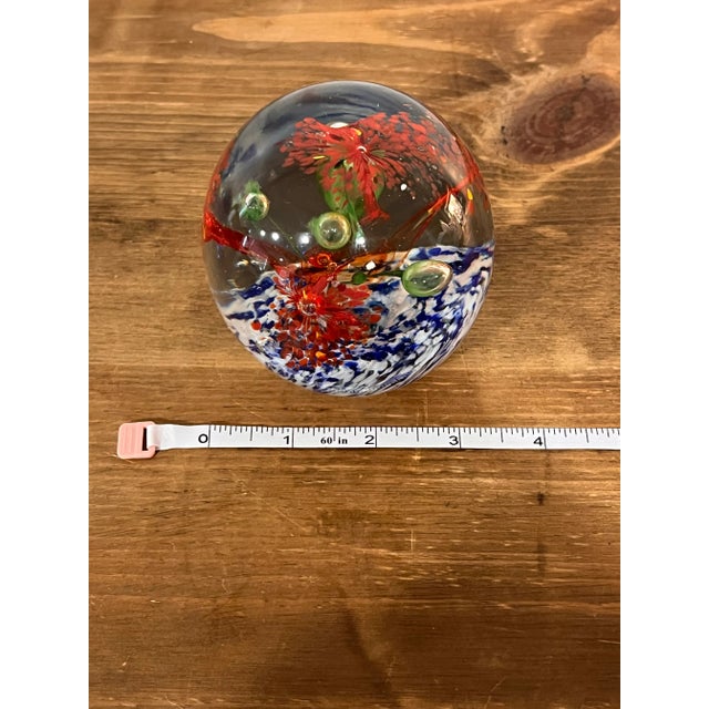 Red Hand-Blown Art Glass Paperweight – Red Flower Burst With Controlled Bubbles, 2 Lb For Sale - Image 8 of 8