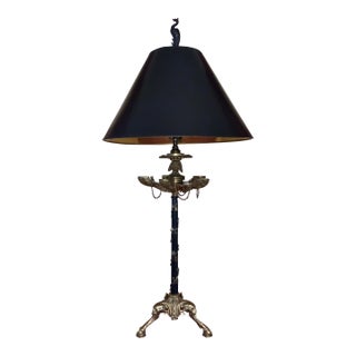 Late 20th Century French Gothic Style Patinated Brass Candelabra Lamp For Sale