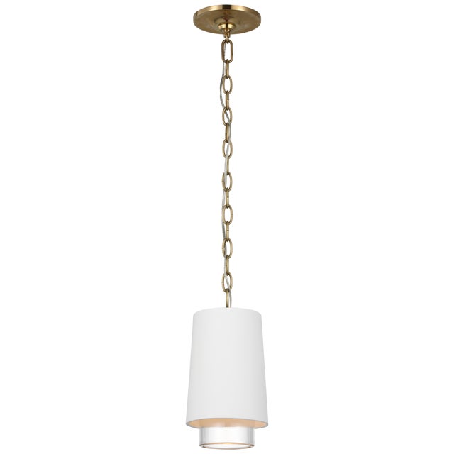 Visual Comfort Marie Flanigan for Visual Comfort Signature Sydney Narrow Pendant in Soft Brass with Matte White & Clear Glass For Sale - Image 4 of 5