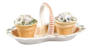 1860s Small Italian Painted Ceramic Floral Desk Set with Ink and Sand Containers