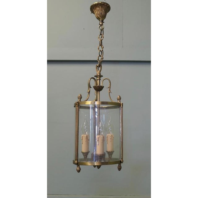 Metal Vintage Round Art Deco Brass and Glass Lantern, 1920 For Sale - Image 7 of 8