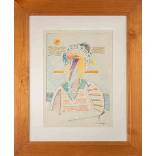 Luciano Schifano, Old Woman, Mixed Media, 1980s For Sale