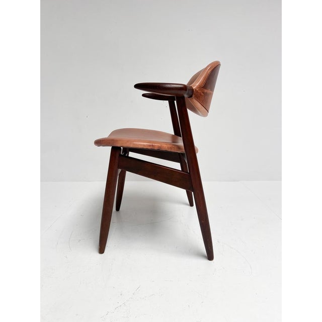 Brown Leather Cowhorn Chair, 1970s For Sale - Image 9 of 14