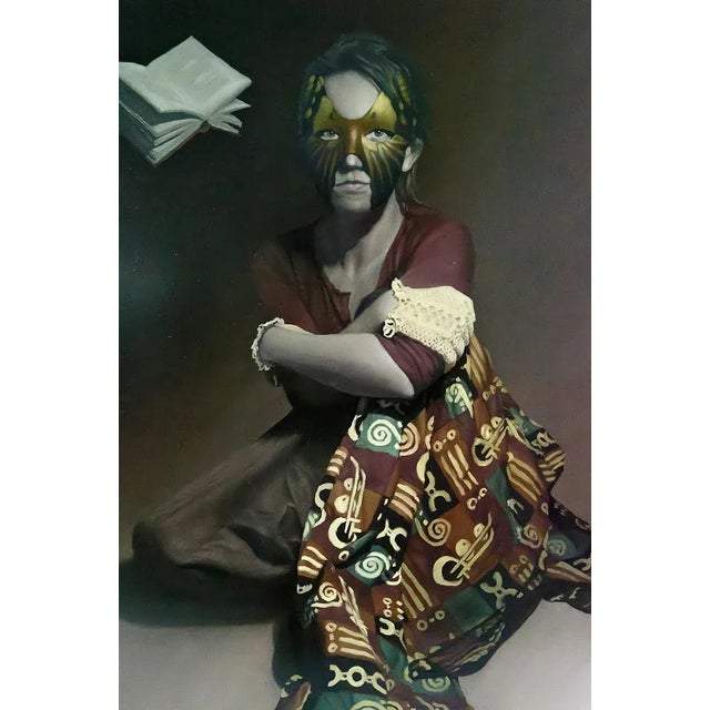 Young Woman with Books, 1970s, Painting on Panel For Sale - Image 8 of 8