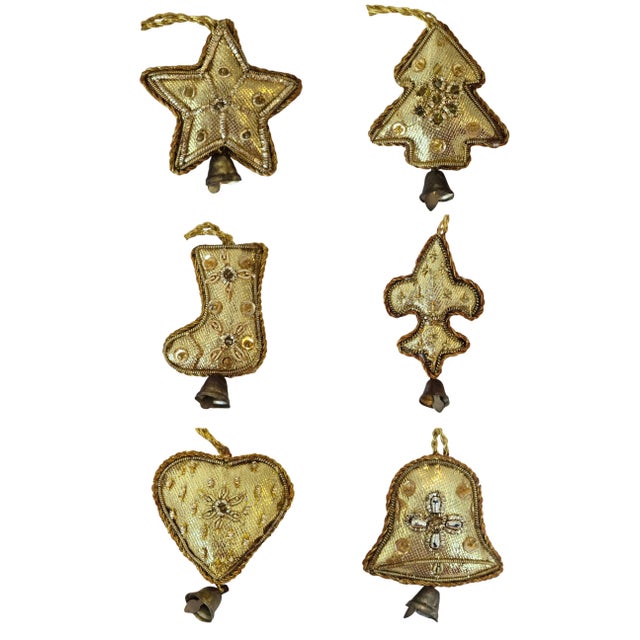 Indian Royal Collection | Mini Gold Zardozi Christmas Ornaments - Set of 6 For Sale - Image 3 of 5