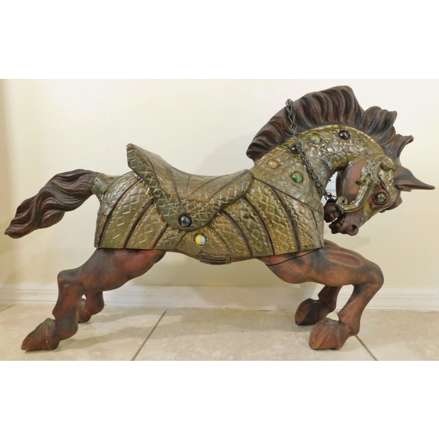 Wonderful large vintage mid century elaborate hand carved wooden equestrian horse beautifully decorated with solid brass...