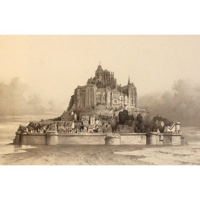 Vue du Mont St Michel by T. Drake lithograph, circa 1900. Damaud, lithographer. Published by Laine Brothers, Editors in...