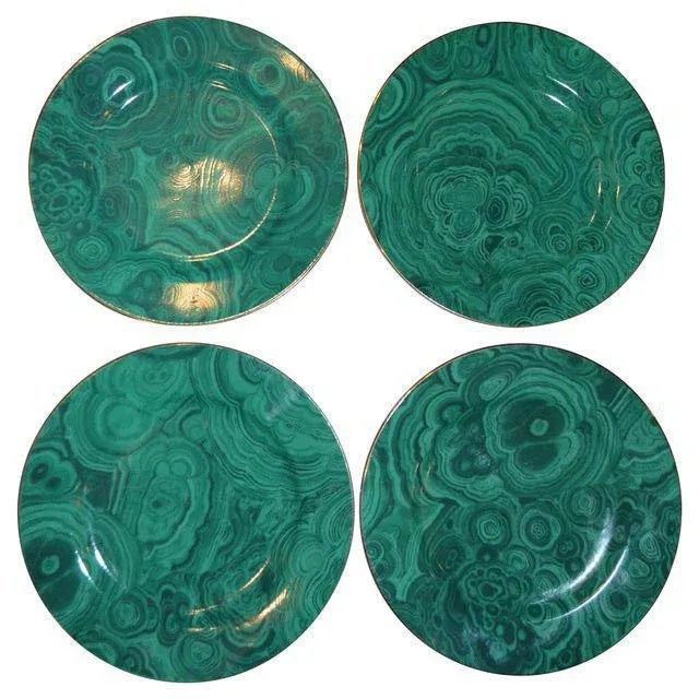 Contemporary Vintage Neiman Marcus Malachite Tapas Plates - Set of 4 For Sale - Image 3 of 6