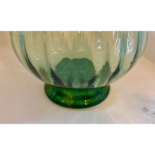Mid 20th Century Vintage Green Glass Ribbed Vase - 9 Inches Tall For Sale - Image 5 of 11