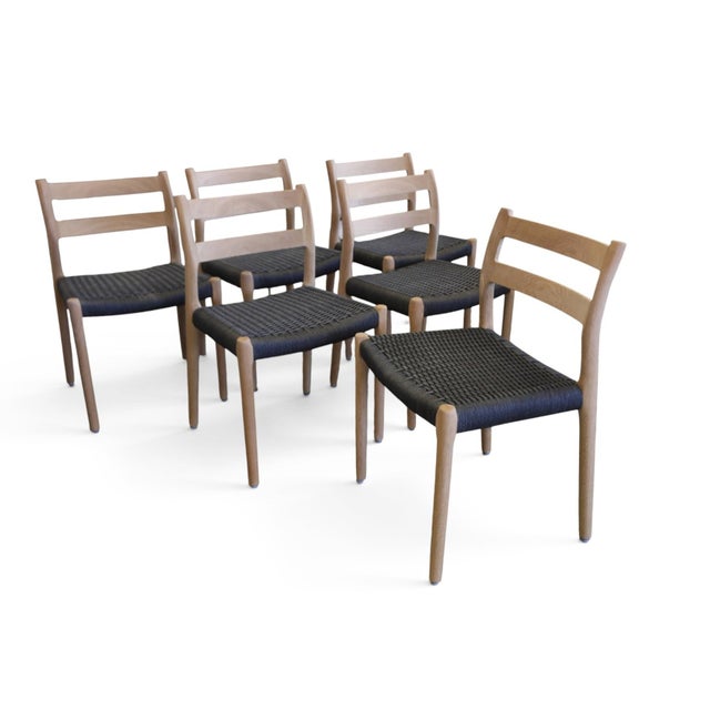 Model 84 Chairs in Oak with Black Cardboard Cord Wicker Seats by Niels Otto (N. O.) Møller for J. L. Møllers, 1960s, Set of 6 For Sale - Image 14 of 18