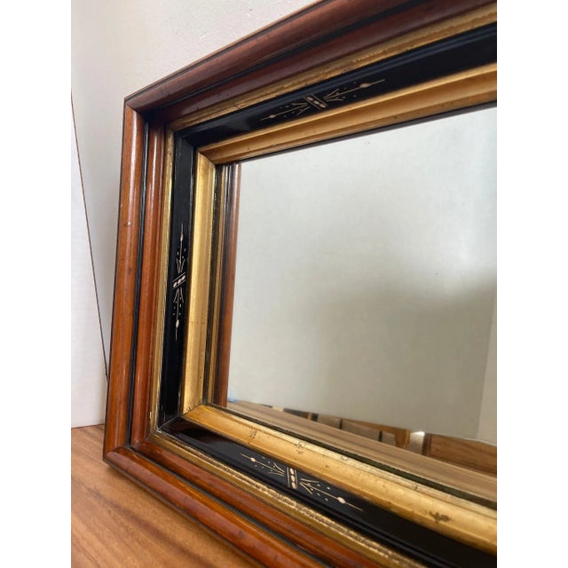 Vintage Wood Framed Mirror With Gilt Wood and Hand Painted Accents. For Sale - Image 4 of 7