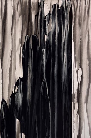 Northern Sea by Sara Melzer | Ink on Canvas Abstract depiction of dark, flowing forms.