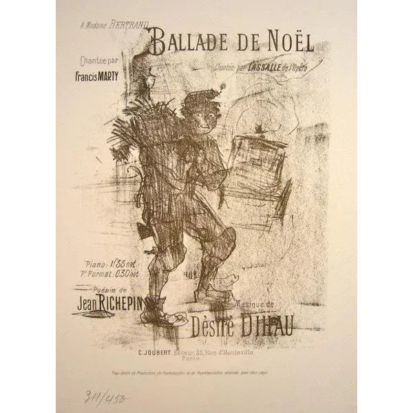 Illustration 1978 Original French Art Nouveau "Ballade De Noel" Print Poster For Sale - Image 3 of 3