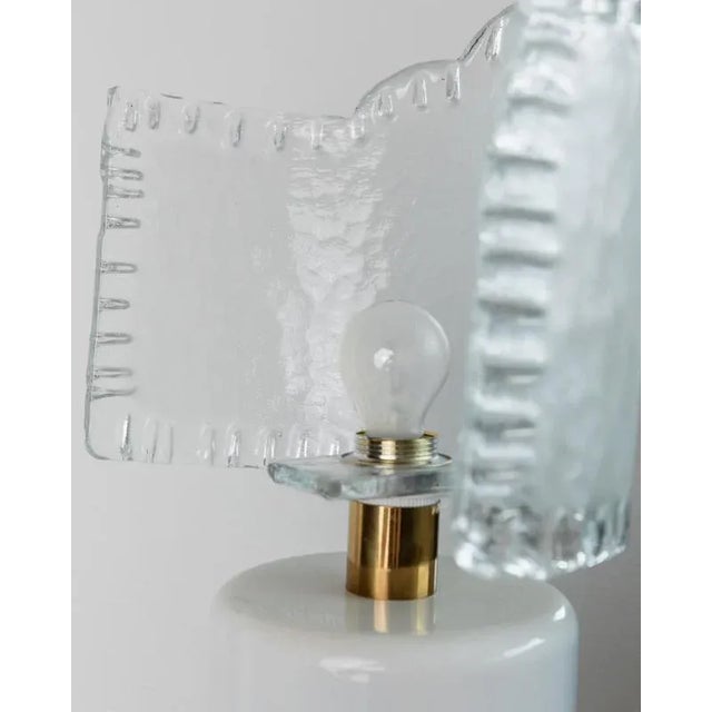 Vintage Murano Glass Table Lamp in White, Gold Metal Base, Frosted Glass Shade, Italy, 1980s For Sale - Image 6 of 11