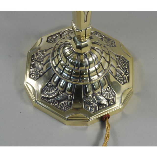 Metal French Art Deco Table Lamp by A. Mousson & Verreries Des Hanots - 1920s France For Sale - Image 7 of 15