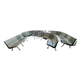 Brunswick Bowling Alley Seating – Mid‑Century Modular Curved Bench in Green & White For Sale