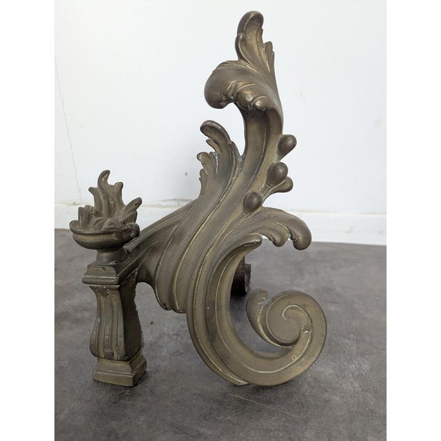 Louis XV Bronze Rocaille Andirons, Set of 2 For Sale - Image 5 of 6