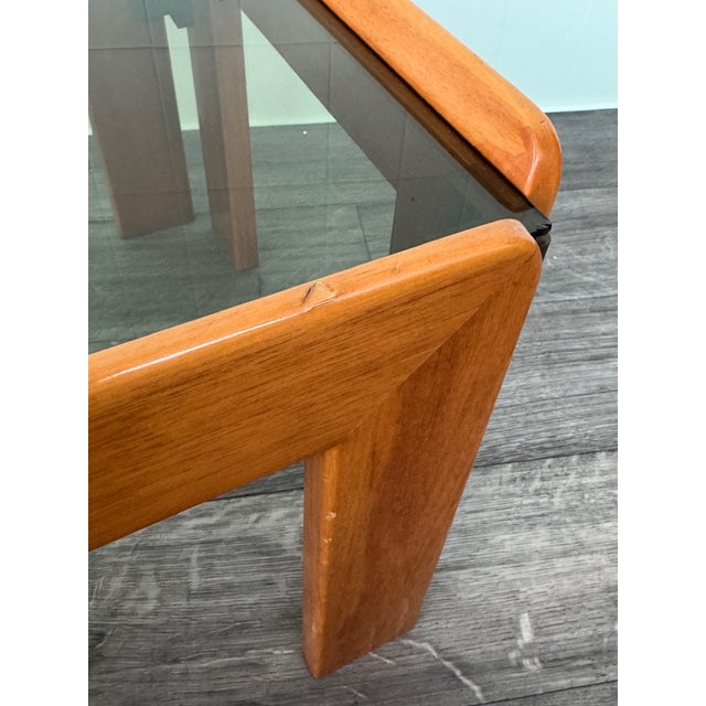 Wood Vintage Italian Coffee Table in Wood and Smoked Glass Top, 1970s For Sale - Image 7 of 11