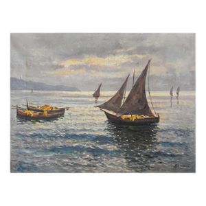 Vintage Italian Fishing Boats at Sunrise Painting