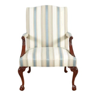 Late 20th Century Hickory Chair Chippendale Style Carved Mahogany Library Chair Claw & Ball Feet For Sale