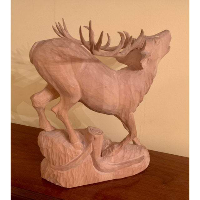 Tan Mid 20th Century Large Black Forest Wooden Red Stag Carving For Sale - Image 8 of 12