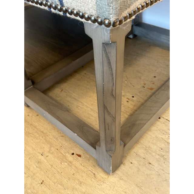 Wood Very Large Classic Grey Wood & Upholstered Striped Ottoman For Sale - Image 7 of 12