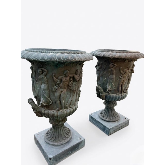 1980s 1980s A Pair of Grand Scale Neoclassical Bronze Garden Urns For Sale - Image 5 of 12