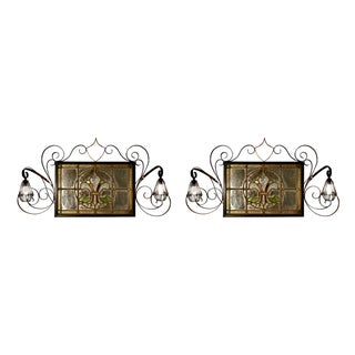 Arts & Crafts Gothic Stained Glass Mirror Lights, 1900, Set of 2 For Sale