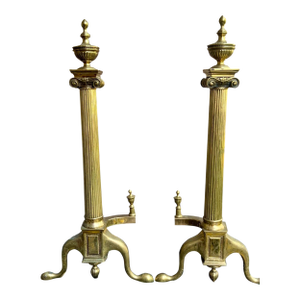 Pair of Antique Brass Chippendale Andirons