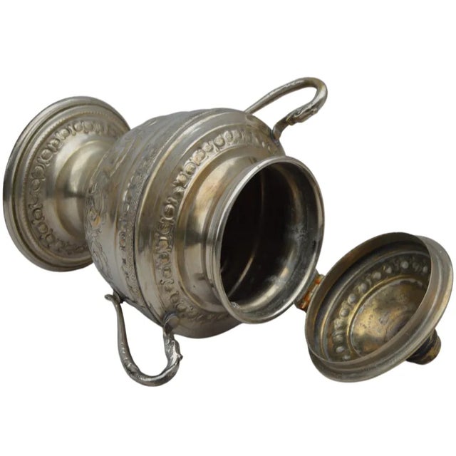 Antique Moroccan Silver & Brass Urn with Engravings For Sale - Image 4 of 7