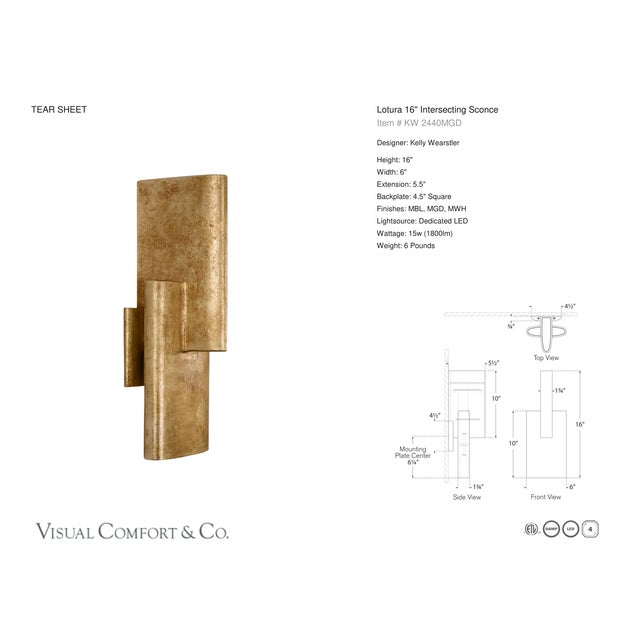 Modern Kelly Wearstler for Visual Comfort Signature Lotura 16" Intersecting Sconce in Museum Gild For Sale - Image 3 of 4