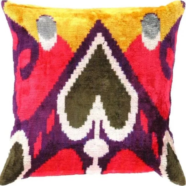 2020s Contemporary Silk Velvet Ikat Pillow For Sale - Image 5 of 5