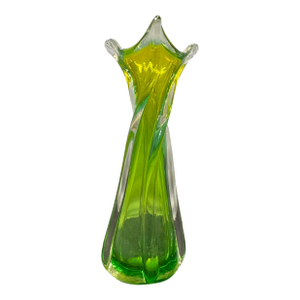 VTG MCM Green Stretch 4 Finger Swung Art Glass Vase Hand Blown Sommerso 1960s