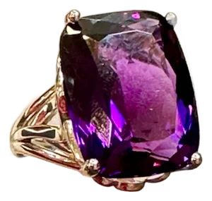 Huge 38 Carat Cushion Cut Natural Amethyst Cocktail Ring in Platinum 23.8 Gm