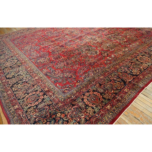 1920s Red Floral Antique Persian Sarouk Carpet 13' 8" X 14' Knotted Wool Rug For Sale - Image 11 of 11