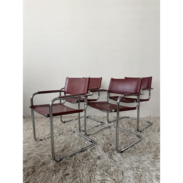 Marcel Breuer Cantilever Cognac Leather Chairs by Breuer Marcel, 1990s, Set of 4 For Sale - Image 4 of 9