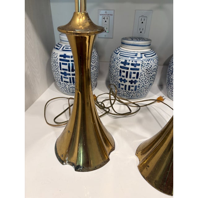 70s Vintage Brass Flared Trumpet Table Lamps Attributed to Tony Paul - A Pair For Sale - Image 12 of 12