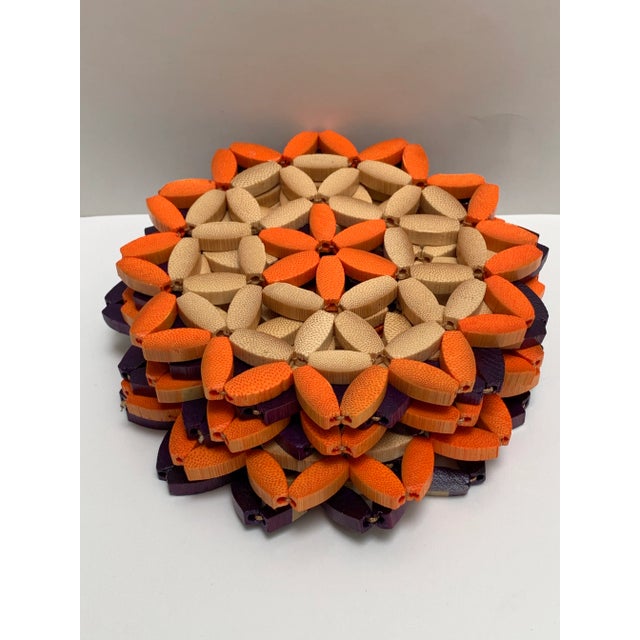 Purple Vintage Wooden Woven Coasters or Trivets- Set of 7 For Sale - Image 8 of 9