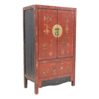 Antique Chinese Painted Elm Armoire For Sale