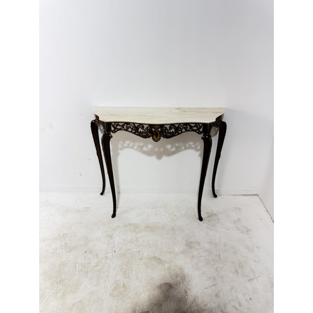 1950s Italian Console Table in Brass and Marble Top, 1950 For Sale - Image 5 of 12