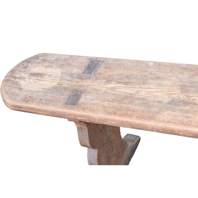 Long French Wabi-Sabi Pine Bench with Sculptural Trestle Supports, 1900 For Sale - Image 10 of 12