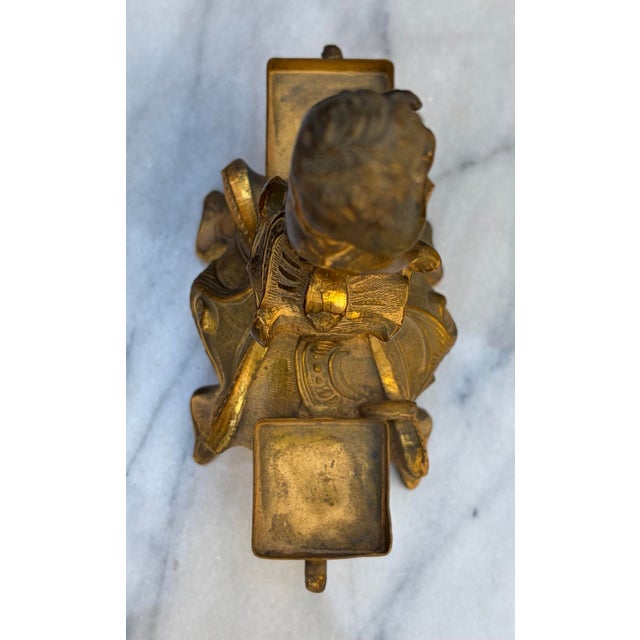 Late 19th Century Antique French Rococo Gilt Brass Cherub Figural Double Inkwell Desk Stand 7.5” For Sale - Image 5 of 8