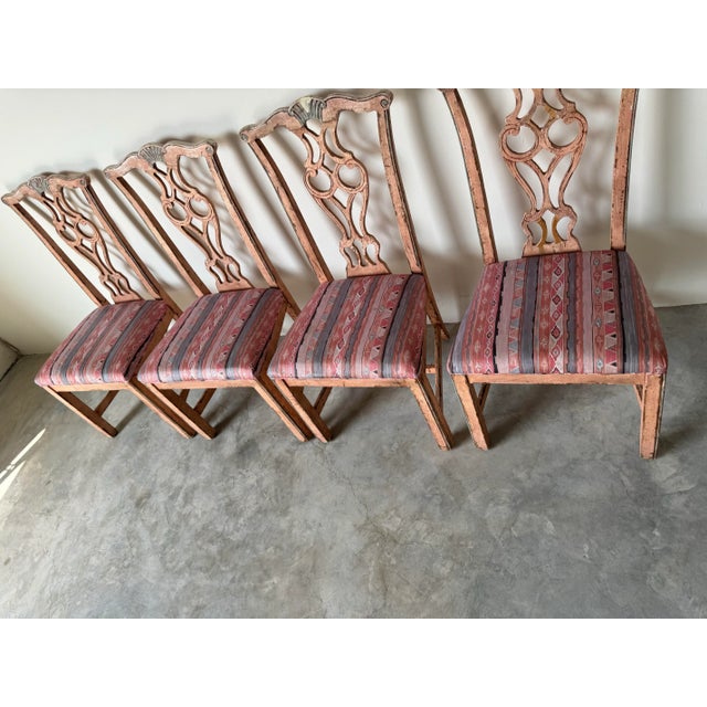 Pink Maitland Smith Chippendale - Style Pink Distressed Finish Dining Chairs - Set of 4 For Sale - Image 8 of 12