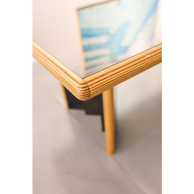 1980s Postmodern Black Lacquer Dining Table With Wooden Edges For Sale - Image 4 of 4