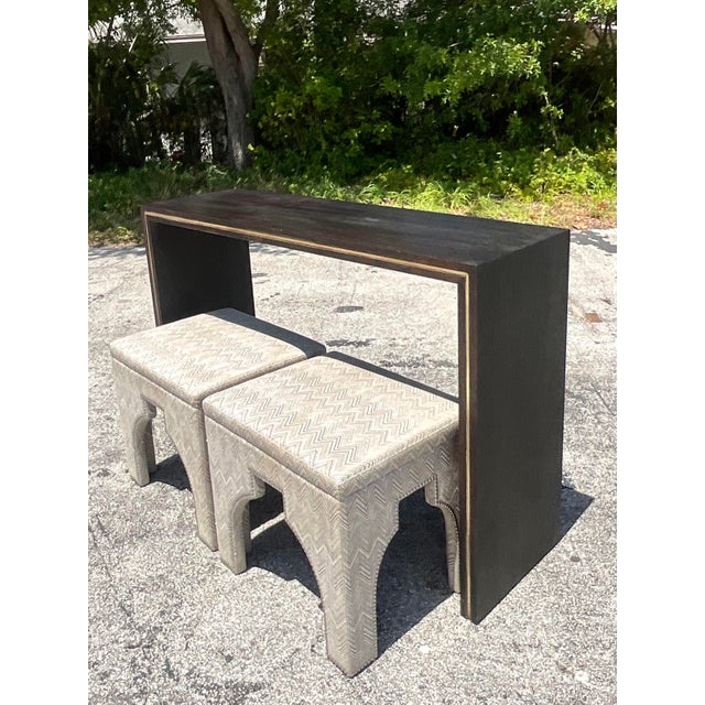 Mid 20th Century Mid 20th Century Vintage Contemporary Custom Brass Inlay Console Table For Sale - Image 5 of 5