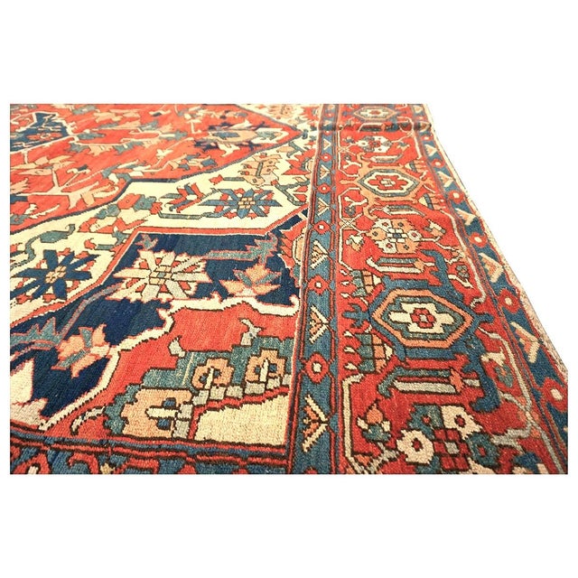 Terra Cotta Antique Persian Serapi 10x15 Rust & Navy Handmade Area Rug #1140796 For Sale - Image 8 of 14