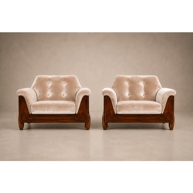 Beige Pair of Brazilian Modern Armchairs in Rosewood & Velvet, Jd Móveis, 1960s For Sale - Image 8 of 18