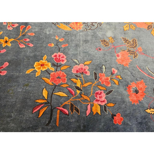 Oversize Chinese Art Deco Oversize Rug, Hand-Knotted Wool, Floral Design, 1920s For Sale - Image 18 of 18