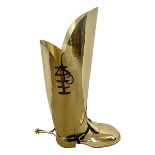 English Brass Boot Umbrella Stand, 1950s For Sale